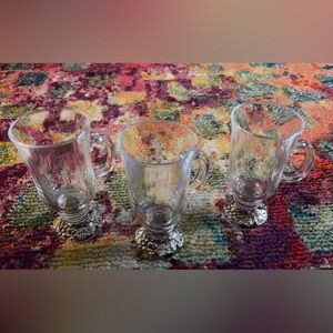‼️SOLD‼️Arthur Court Glass Mug w/ Silver Grape Embellishments - Set of 3 🍇